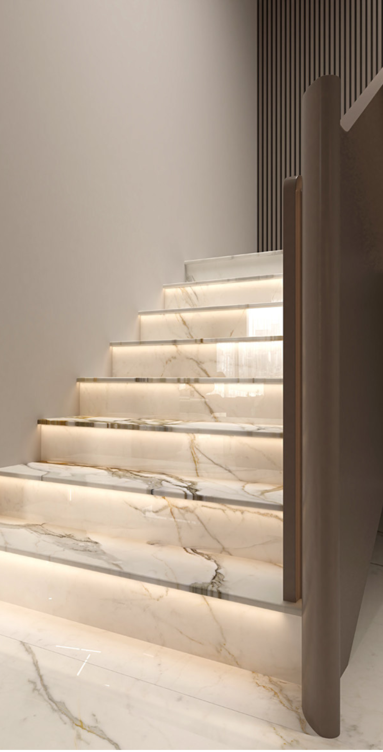 Ứng dụng làm cầu thang của Đá nung kết Calacatta Borghini