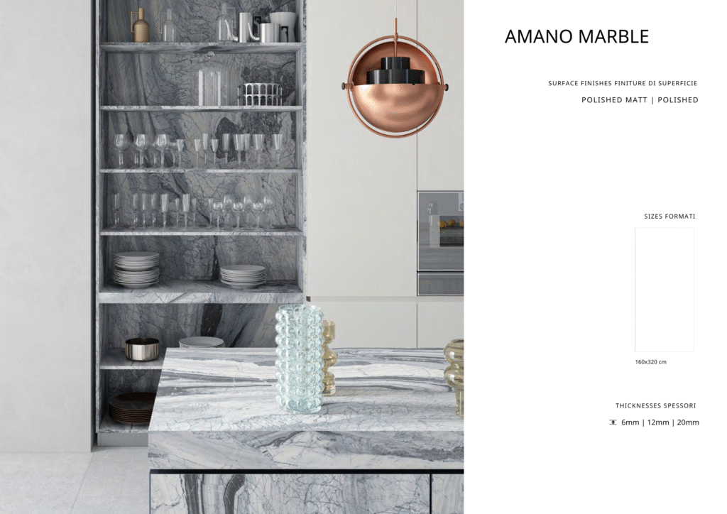 Thông số kỹ thuật của đá nung kết Amano Marble