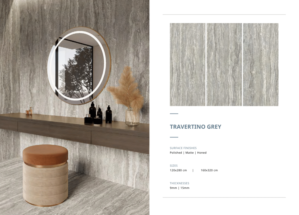 Thông số kỹ thuật đá Đá nung kết Travertino Gray
