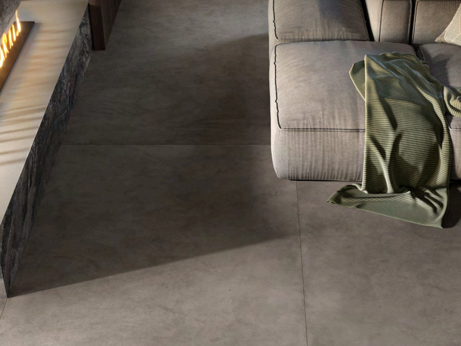 Đá nung kết Terre Antracite với gam màu xám đậm sang trọng, bề mặt tinh tế, phù hợp nội thất hiện đại