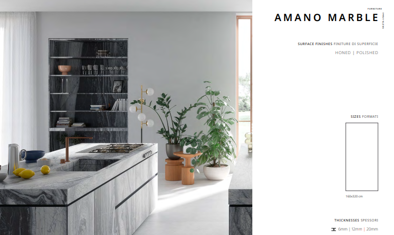 Không gian bếp hiện đại với vẻ đẹp tinh tế từ đá nung kết Amano Marble