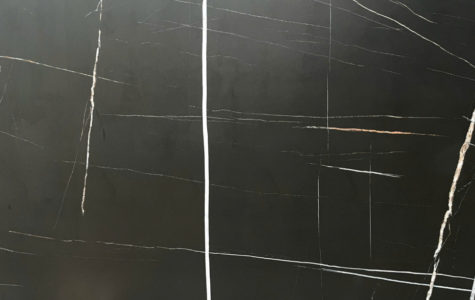 Hình ảnh Đá nung kết Sahara Noir với vân vàng trắng trên nền đen huyền bí